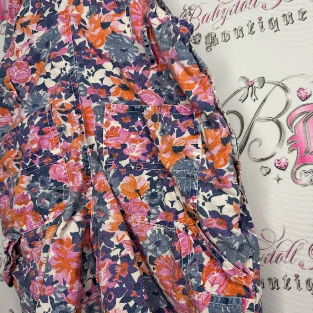 Alley cats overalls kids vintage floral flowers 💐 purple orange blue pink white